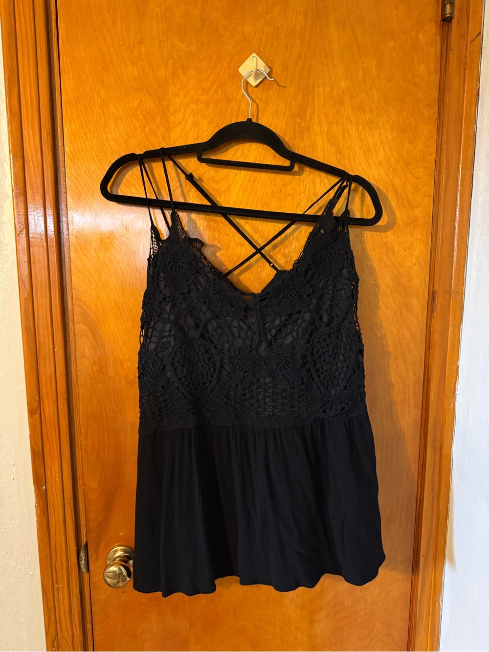 Maurices Black Crochet Camisole Top with Crisscross Straps